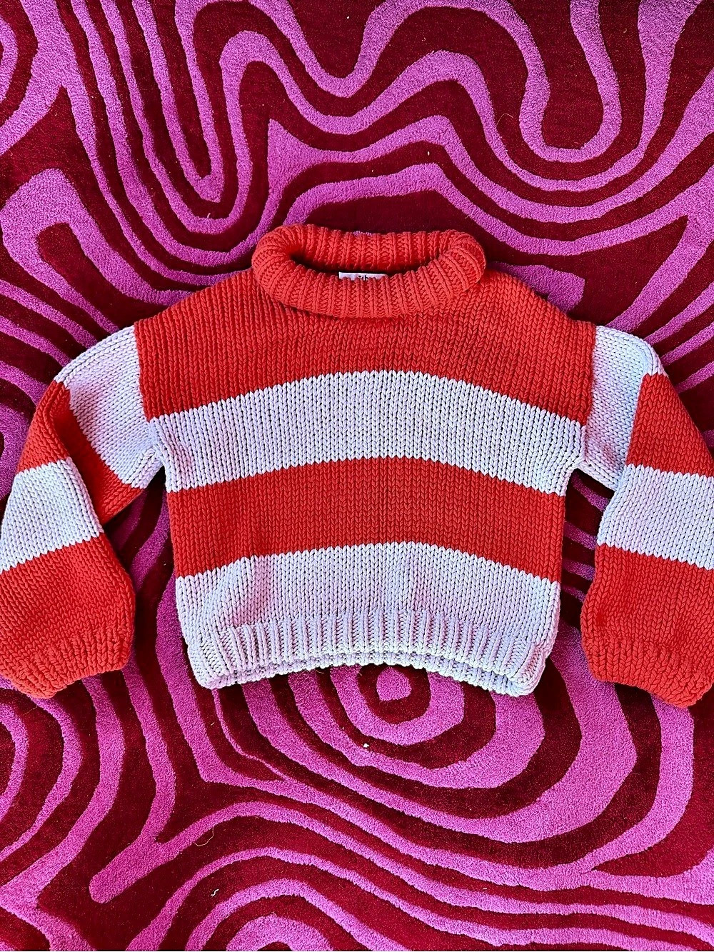 Tibi Striped Knit Sweater in Orange and White XS Like New